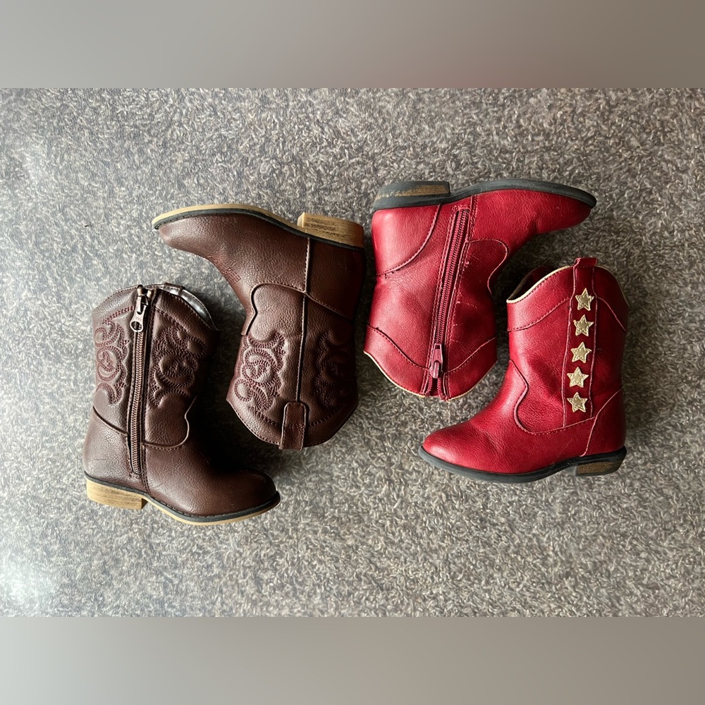 Cat & Jack Red and brown girls sz 7cowboy boots bundle